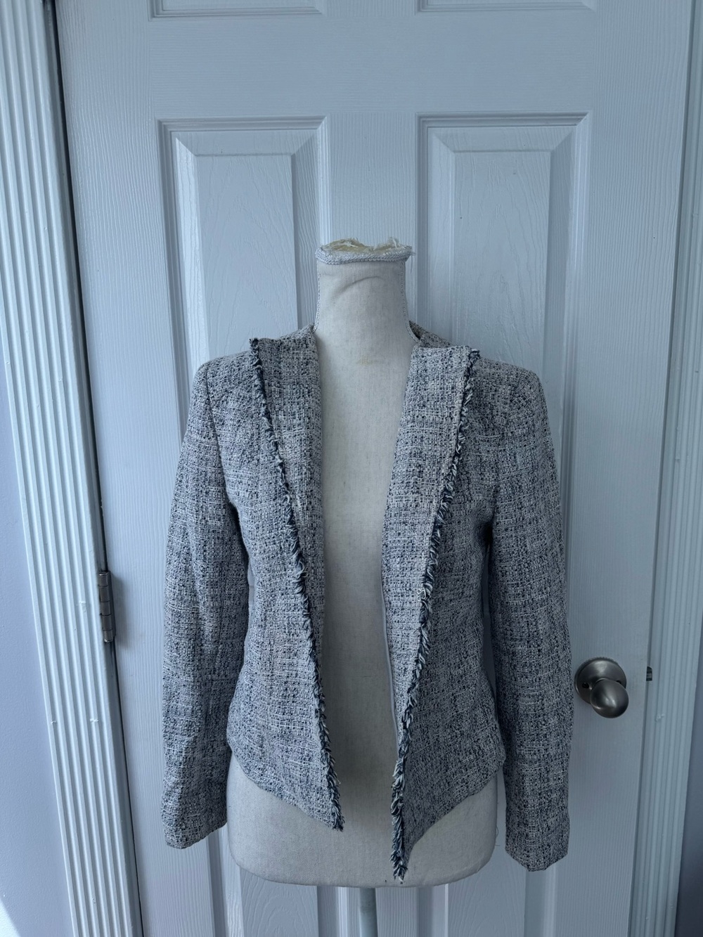 Banana Republic Gray Tweed Fringe-Trim Blazer